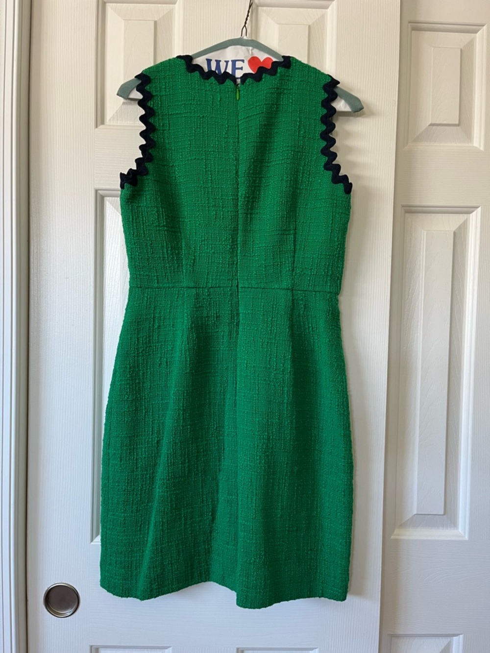 J. Crew size 2P green textured tweed sheets dress with navy blue scalloped trim - Picture 9 of 13
